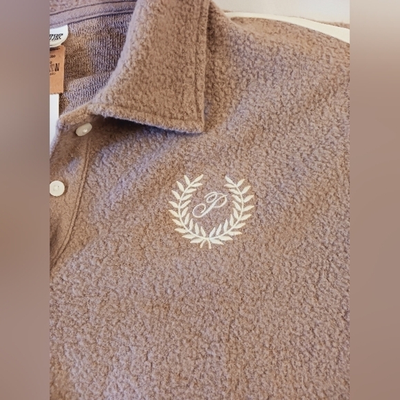 Pink Victoria's Secret Reverse Fleece Cropped Polo Sweatshirt Size Large - Picture 7 of 12